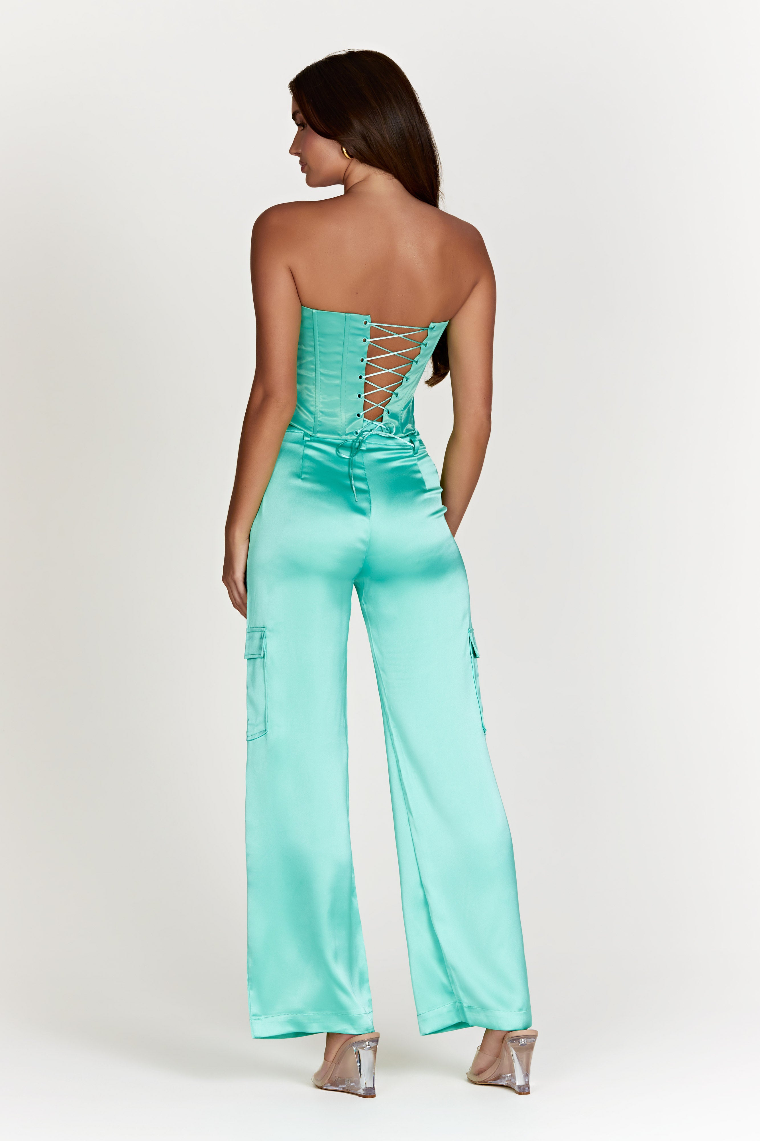 MESHKI Amaya Satin Cargo Pant - Mint