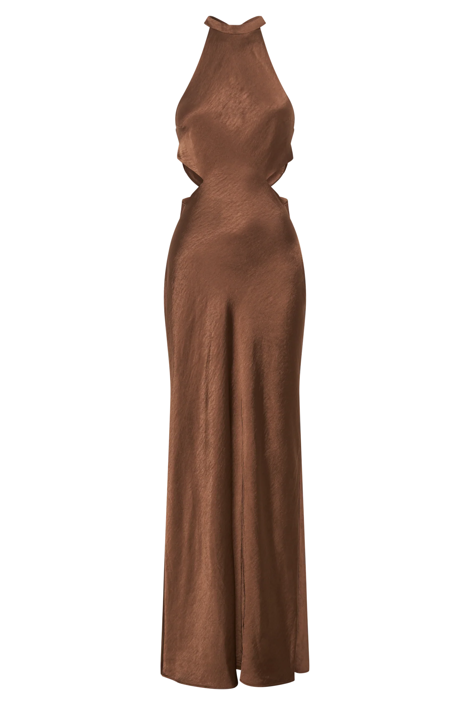 MESHKI Nalani Satin Halter Maxi Dress - Chocolate