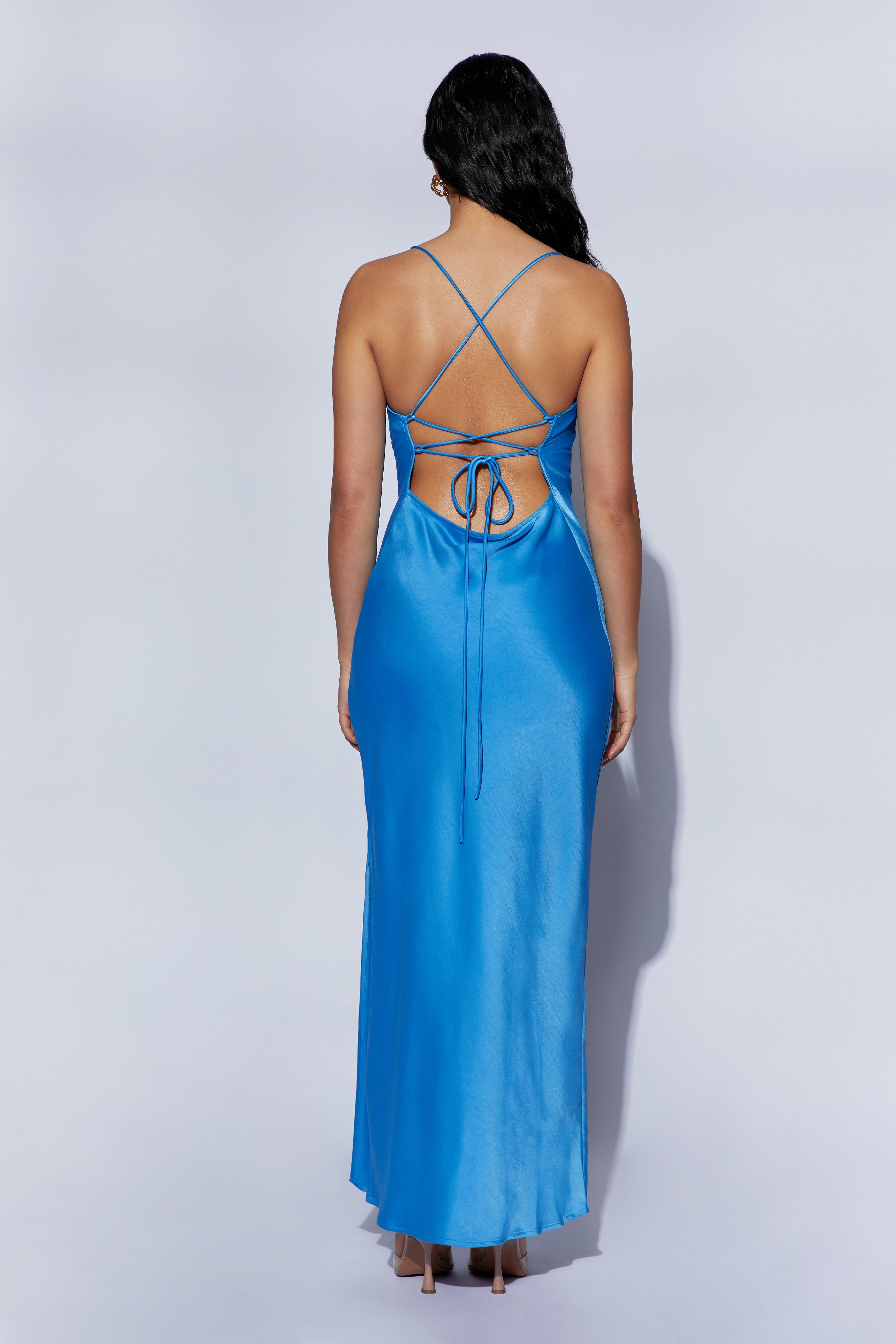 MESHKI Sydney Straight Neck Slip Maxi Dress - Azure Blue