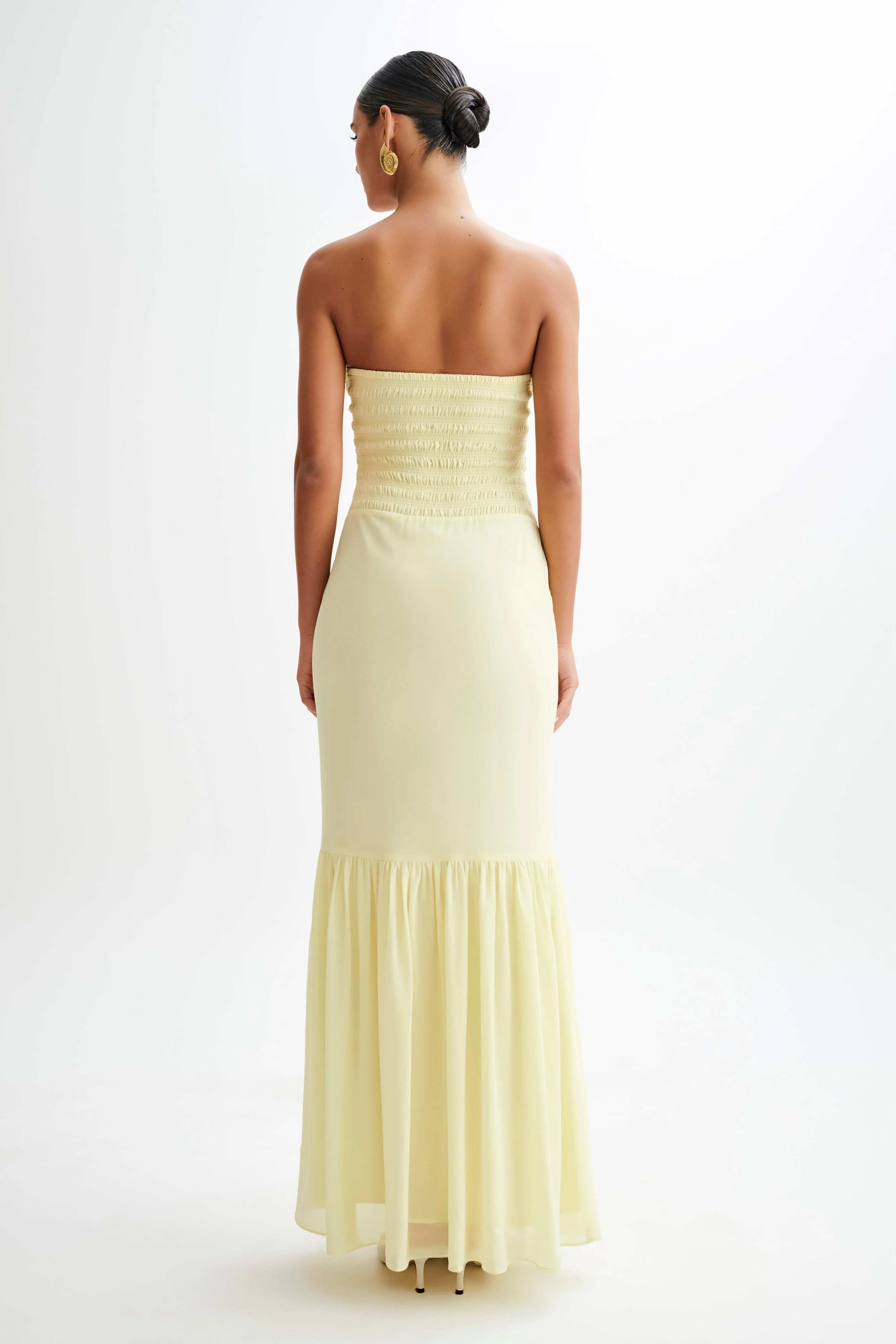 MESHKI Olivette Strapless Chiffon Maxi Dress - Lemon Sherbet