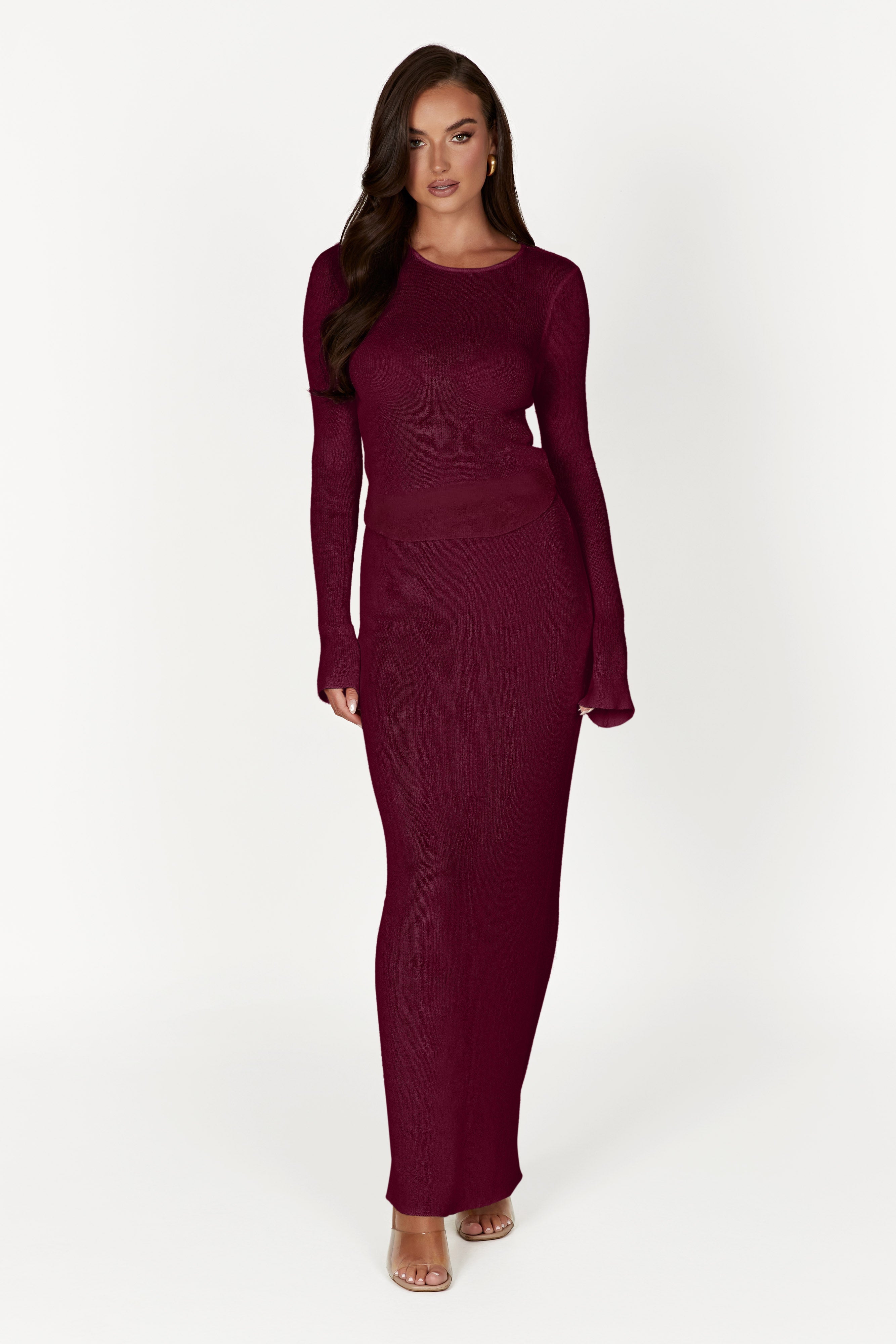 MESHKI Maribelle Knit Long Sleeve Top - Wine