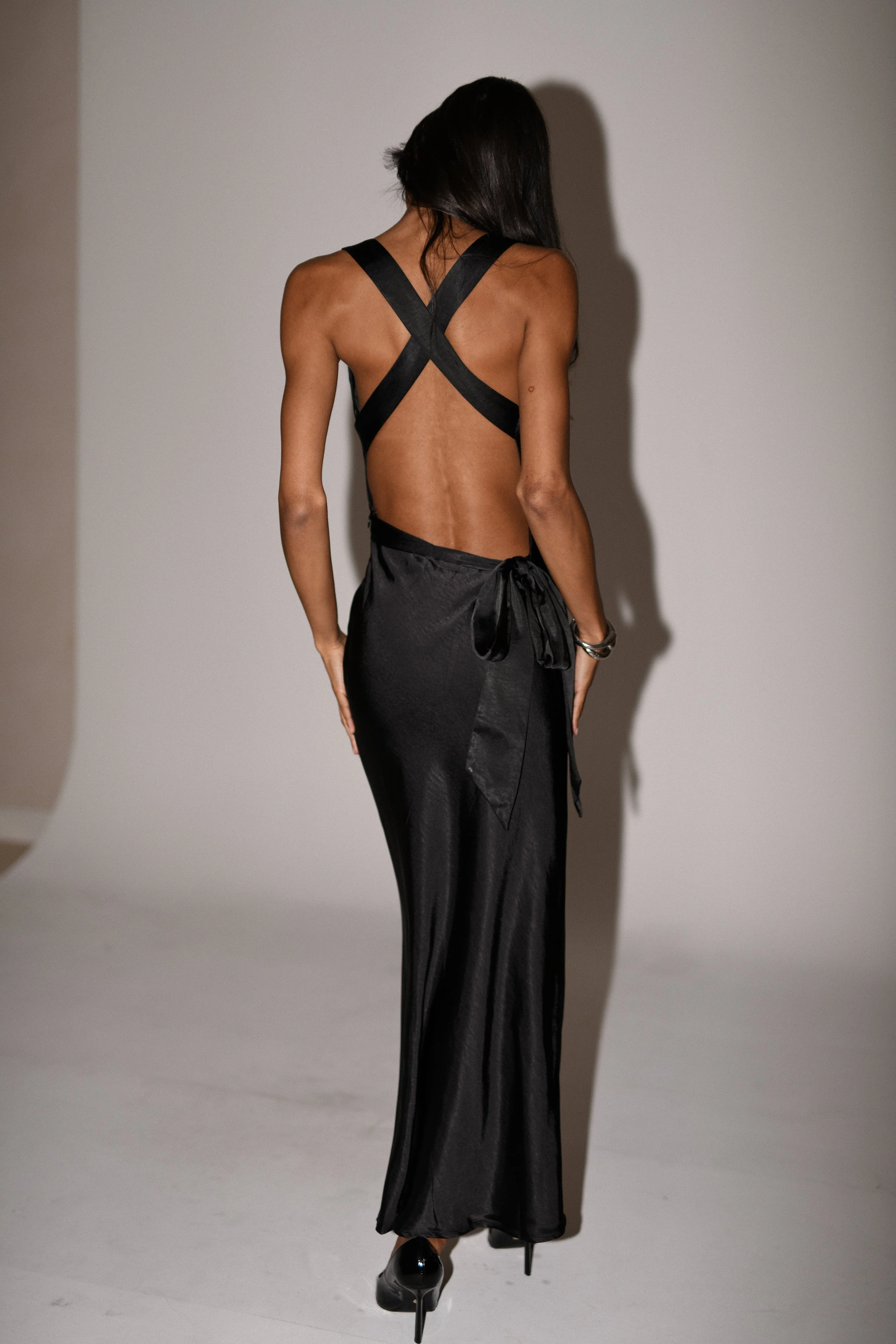 MESHKI Caellie Satin Cowl Maxi Dress - Black