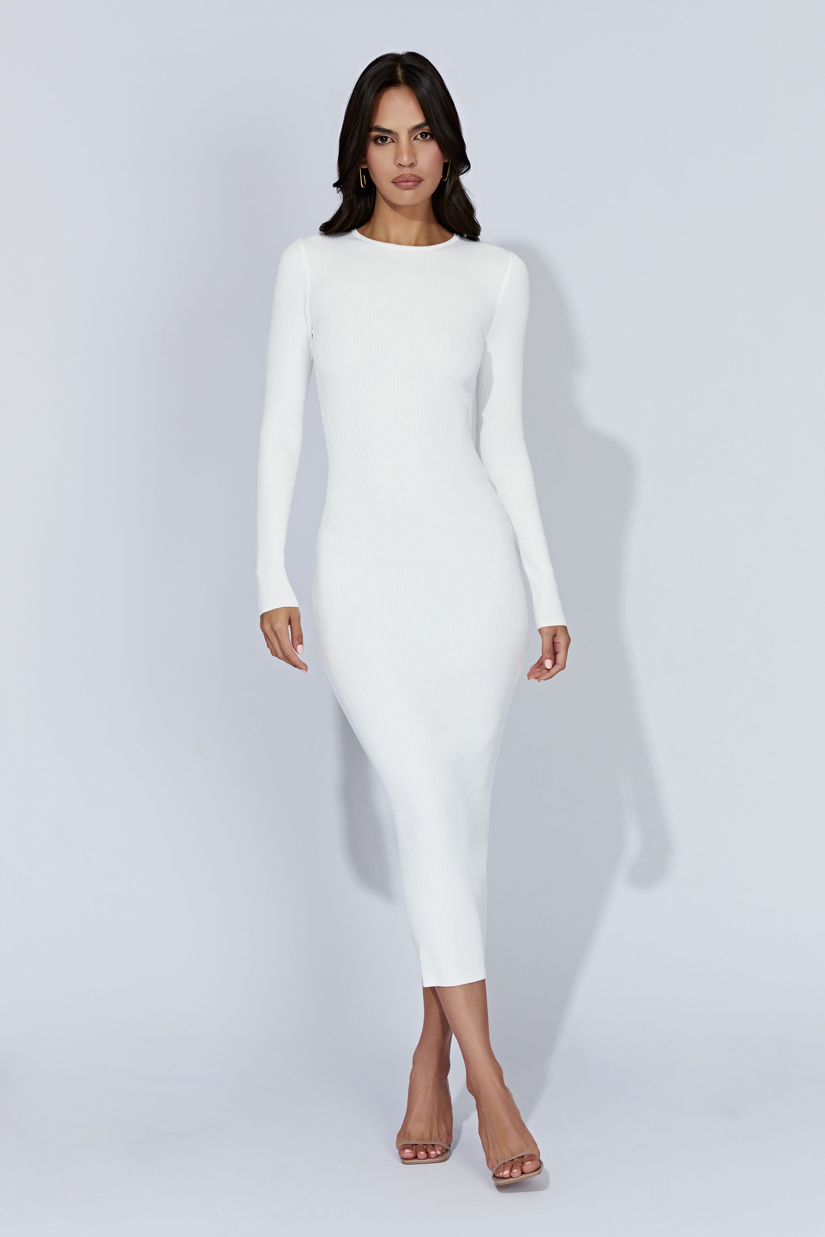 MESHKI Rowen Long Sleeve Midi Dress - White