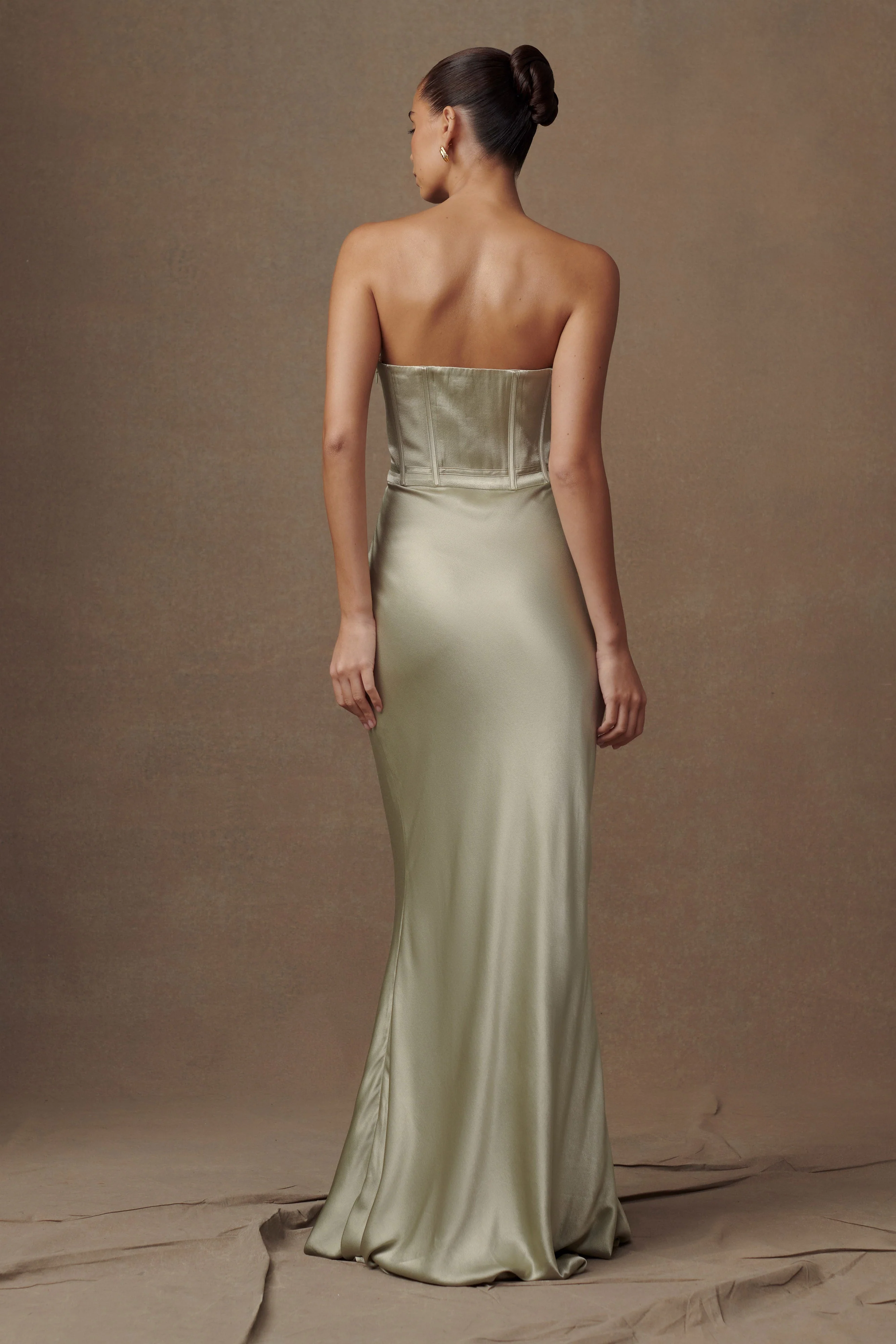MESHKI Harlow Satin Strapless Maxi Dress - Sage