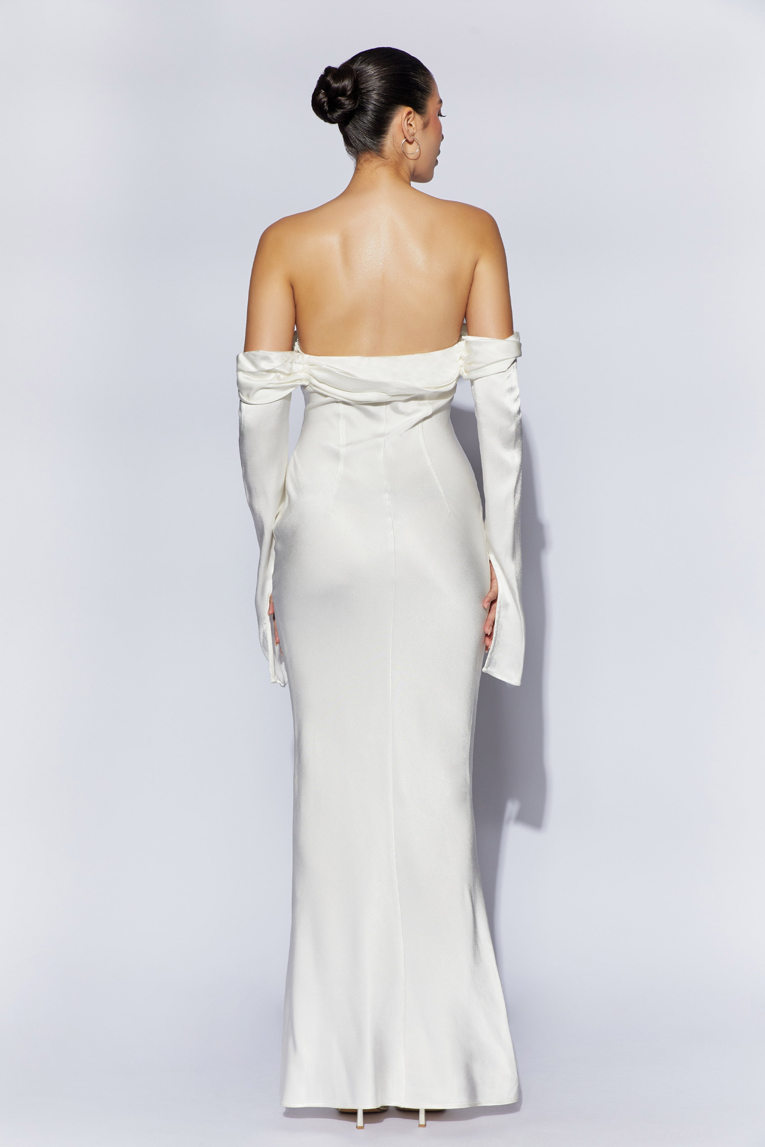 MESHKI Giselle Off Shoulder Cowl Neck Maxi Dress - White