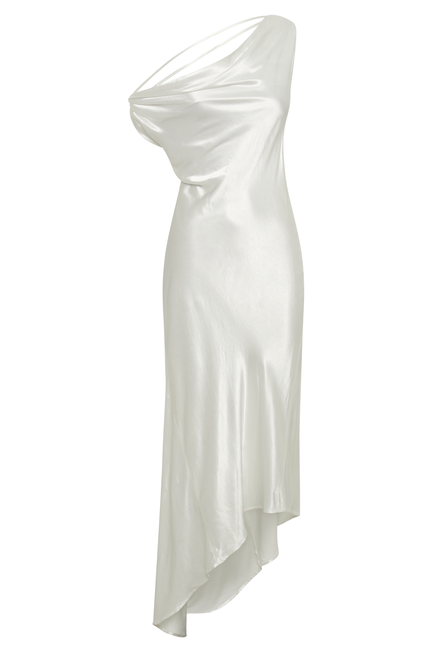 MESHKI Yvette Slip Maxi Dress With Asymmetrical Hem - White