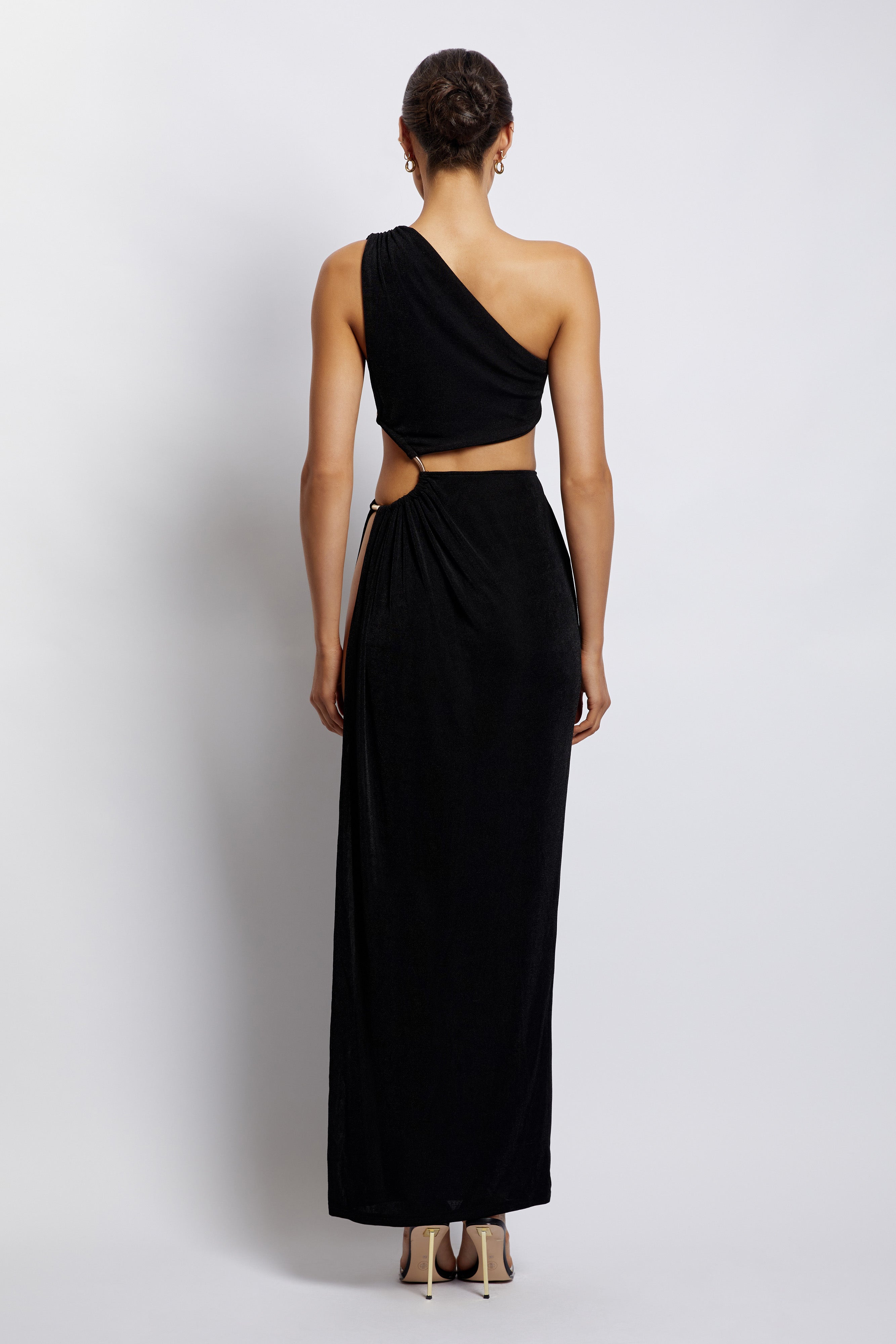 MESHKI Paige Ruched Side Cut Out Maxi Dress - Black