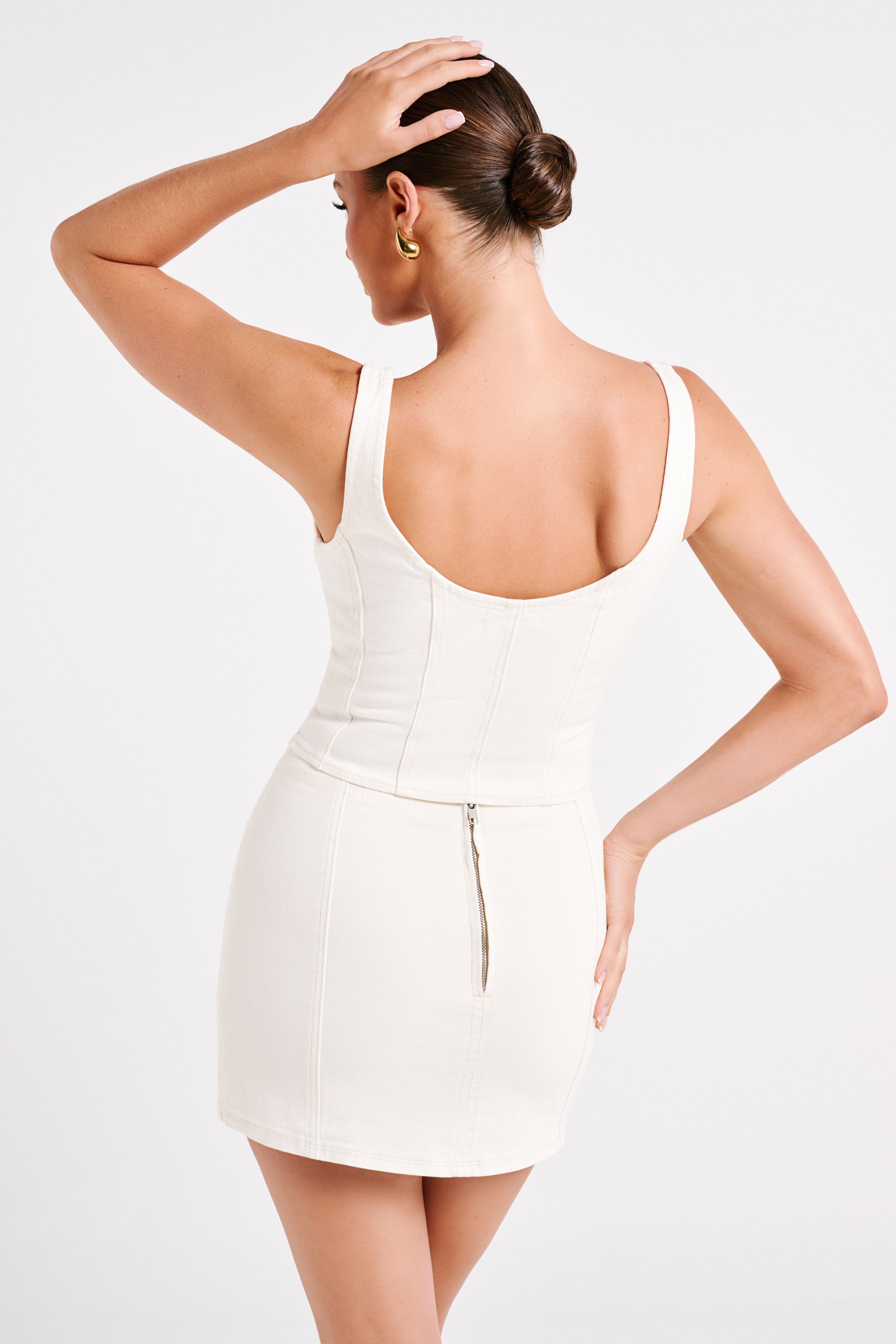 MESHKI Leilani Corset Denim Top - Ecru