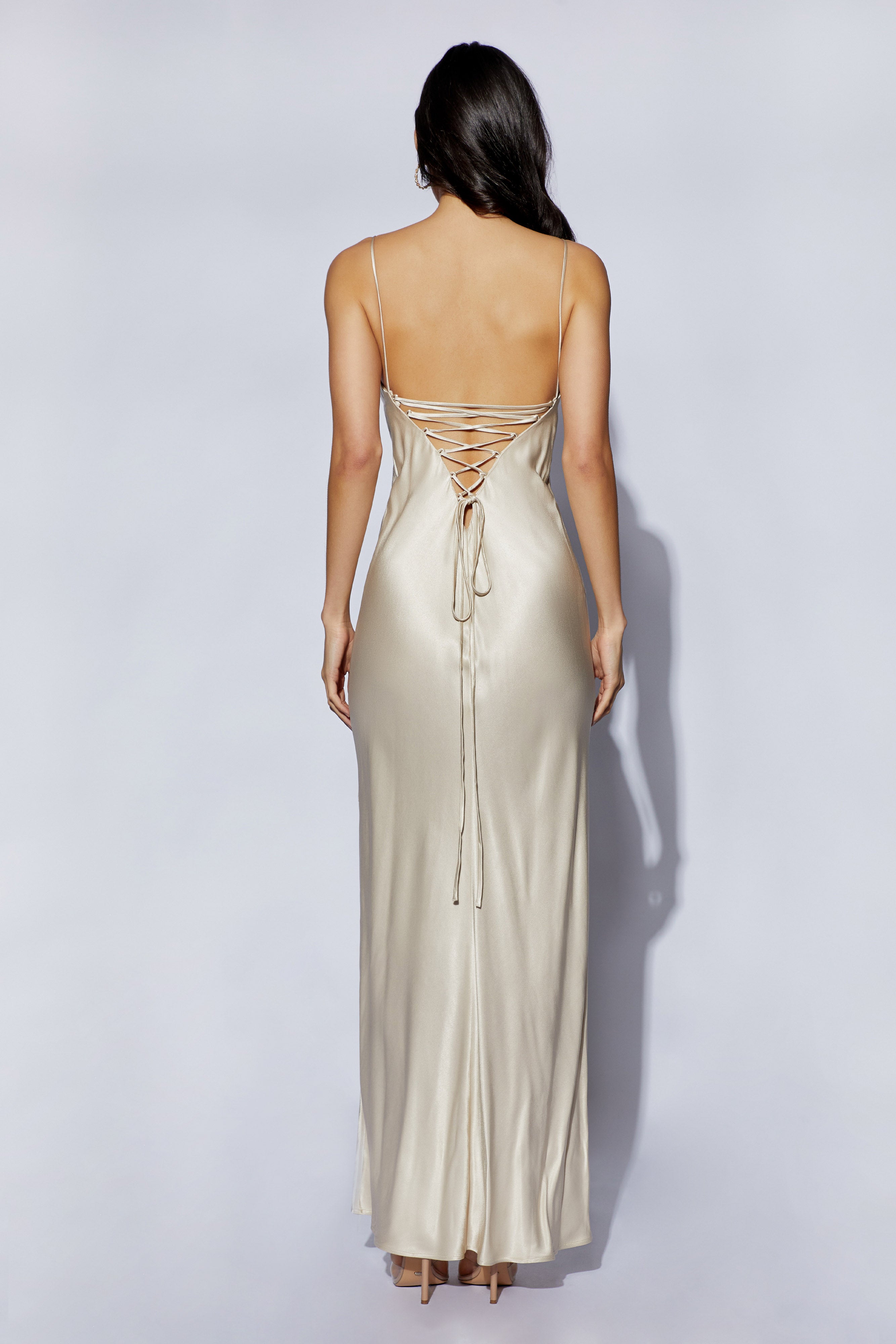 MESHKI Cora Tie Back Maxi Slip Dress - Champagne