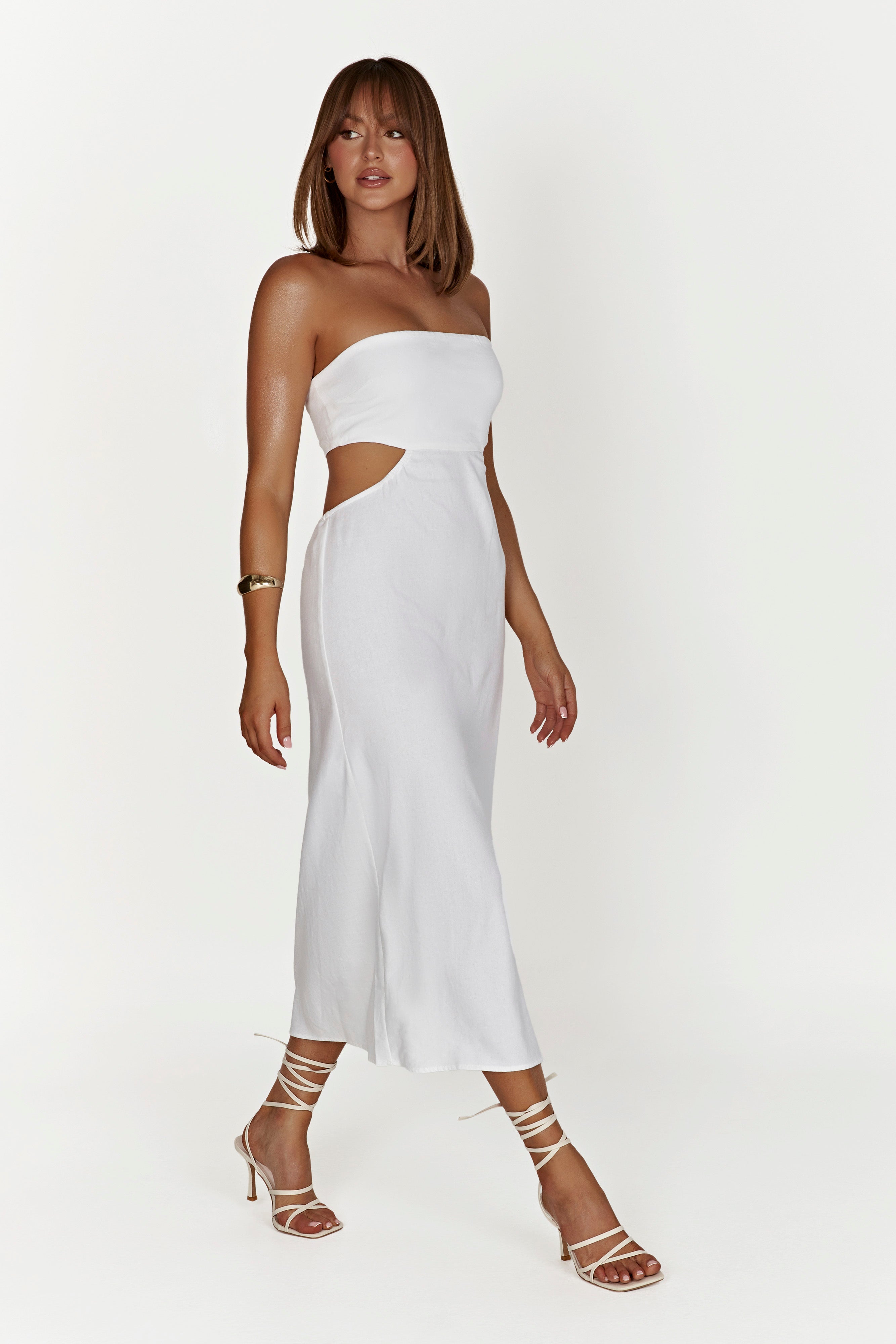 MESHKI Marlow Linen Midi Dress - White