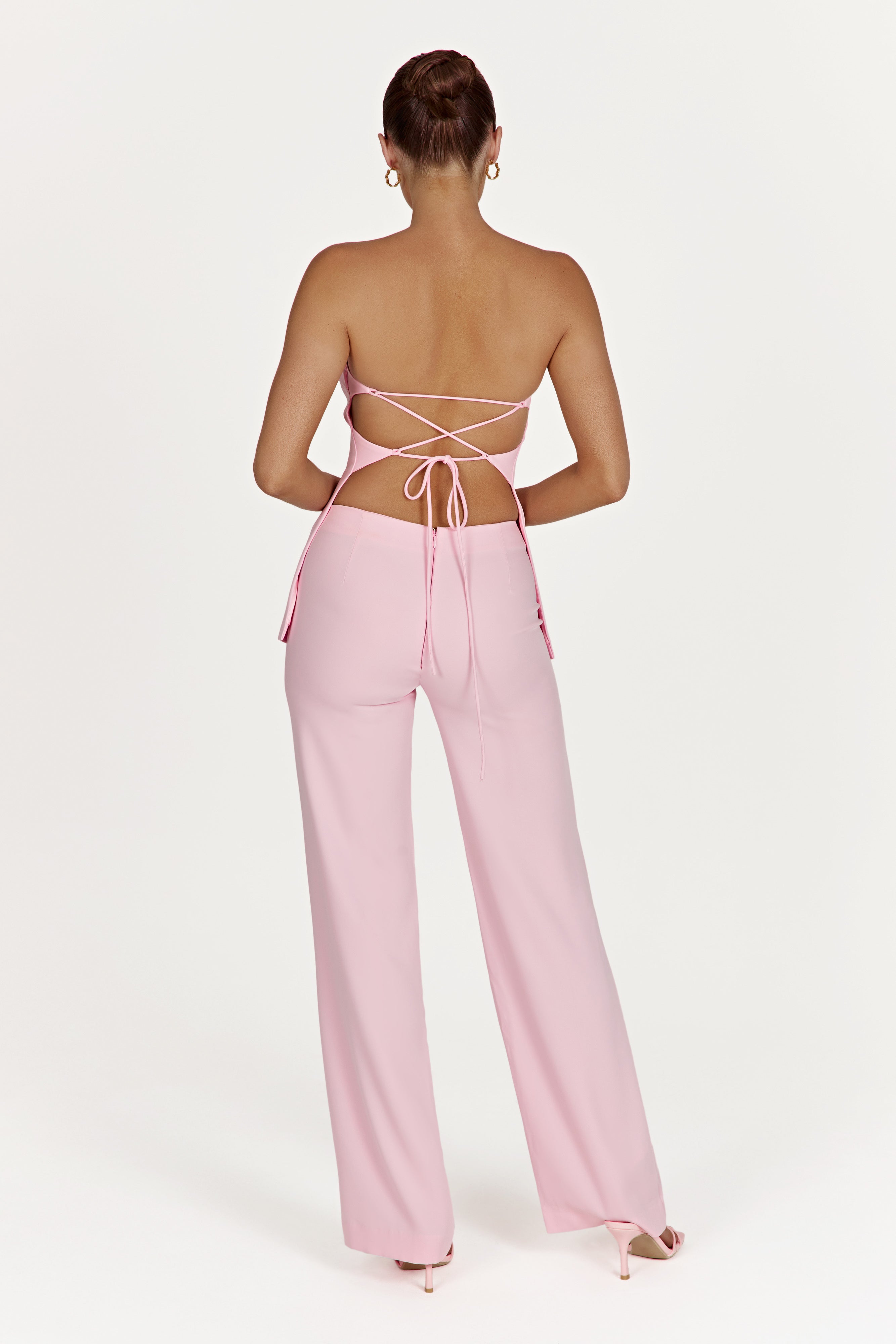 MESHKI Astrid Strapless Back Tie Top - Blush Pink