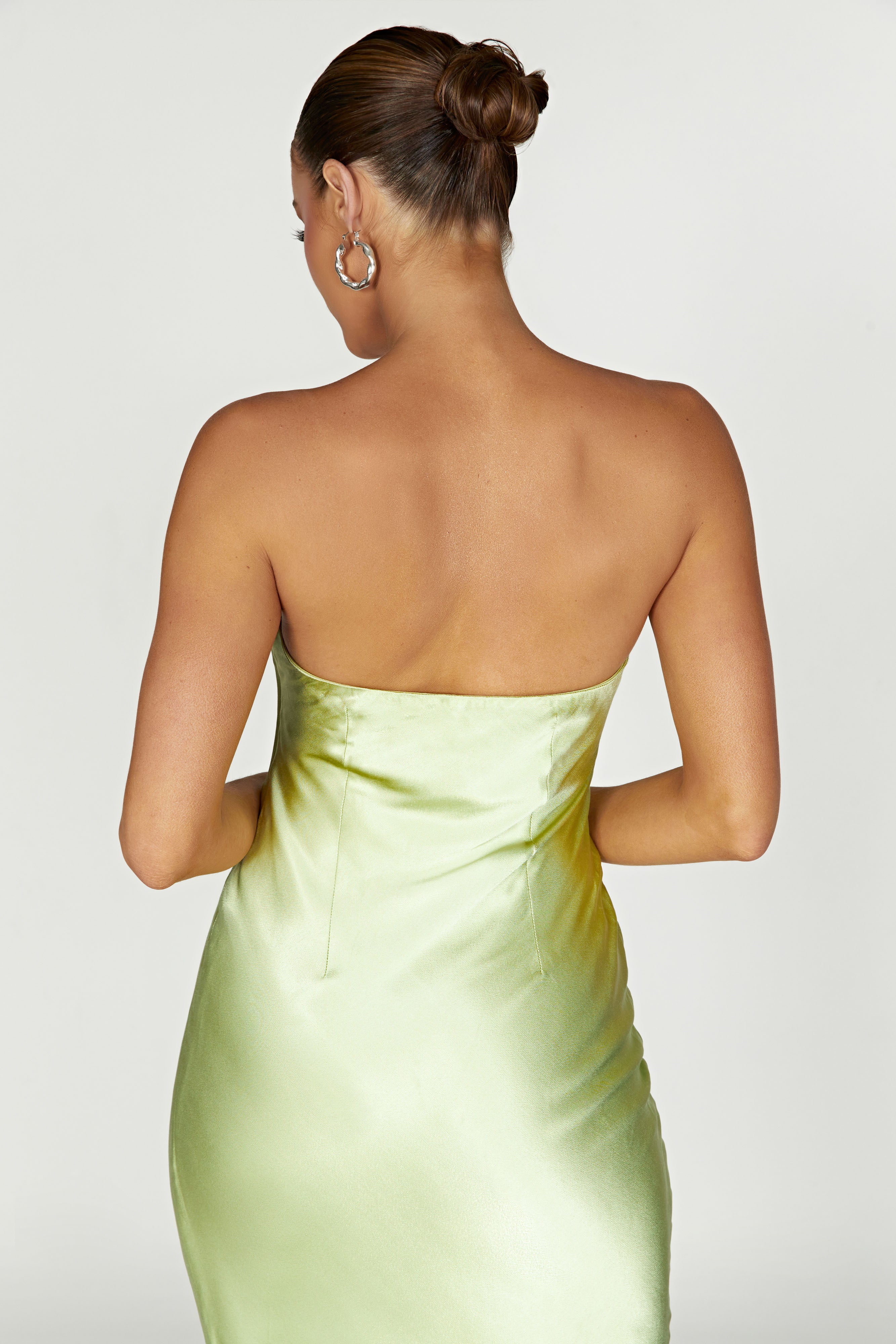MESHKI Tyler Strapless Satin Midi Dress - Pistachio Green