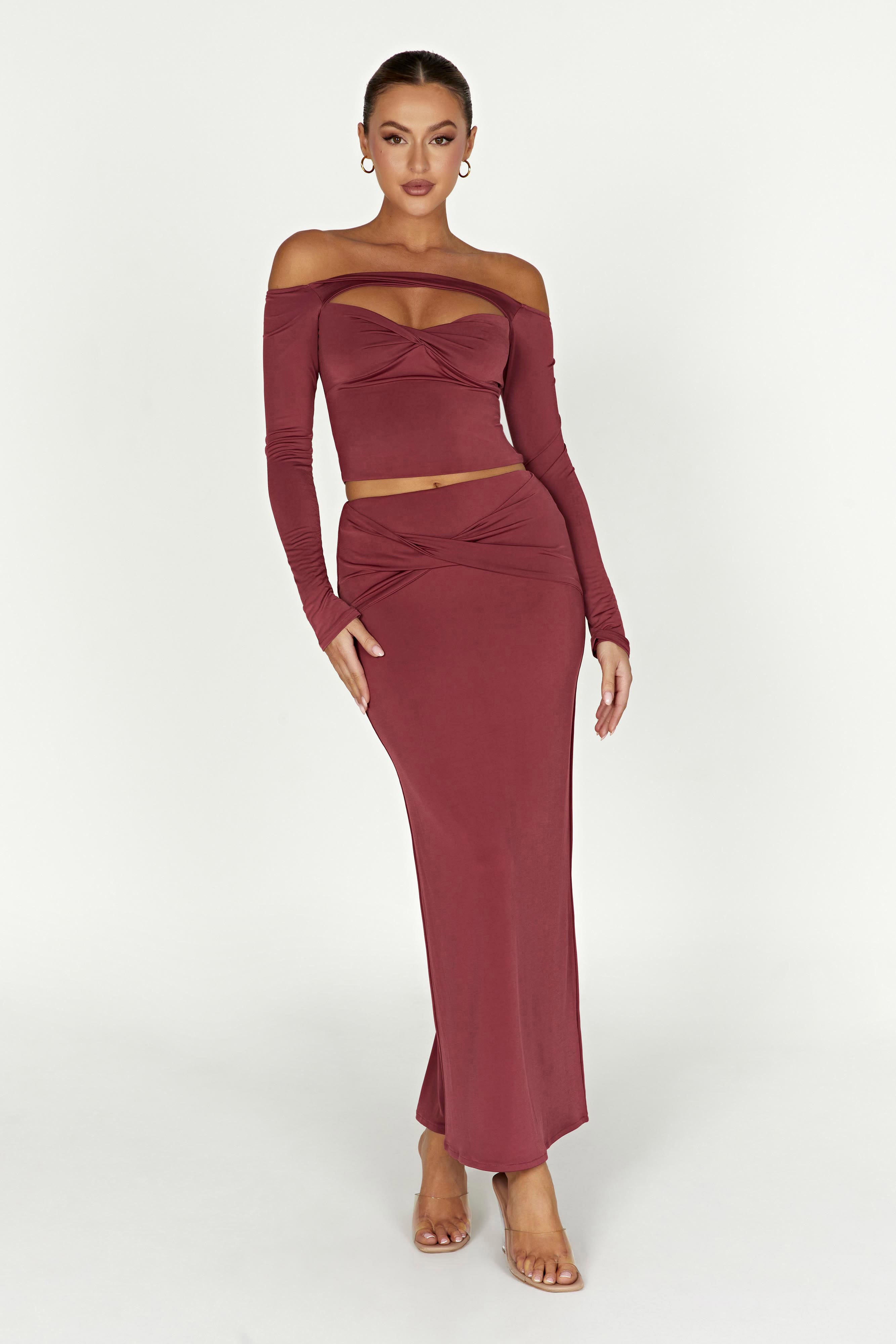 Ceri Off Shoulder Long Sleeve Top - Wine