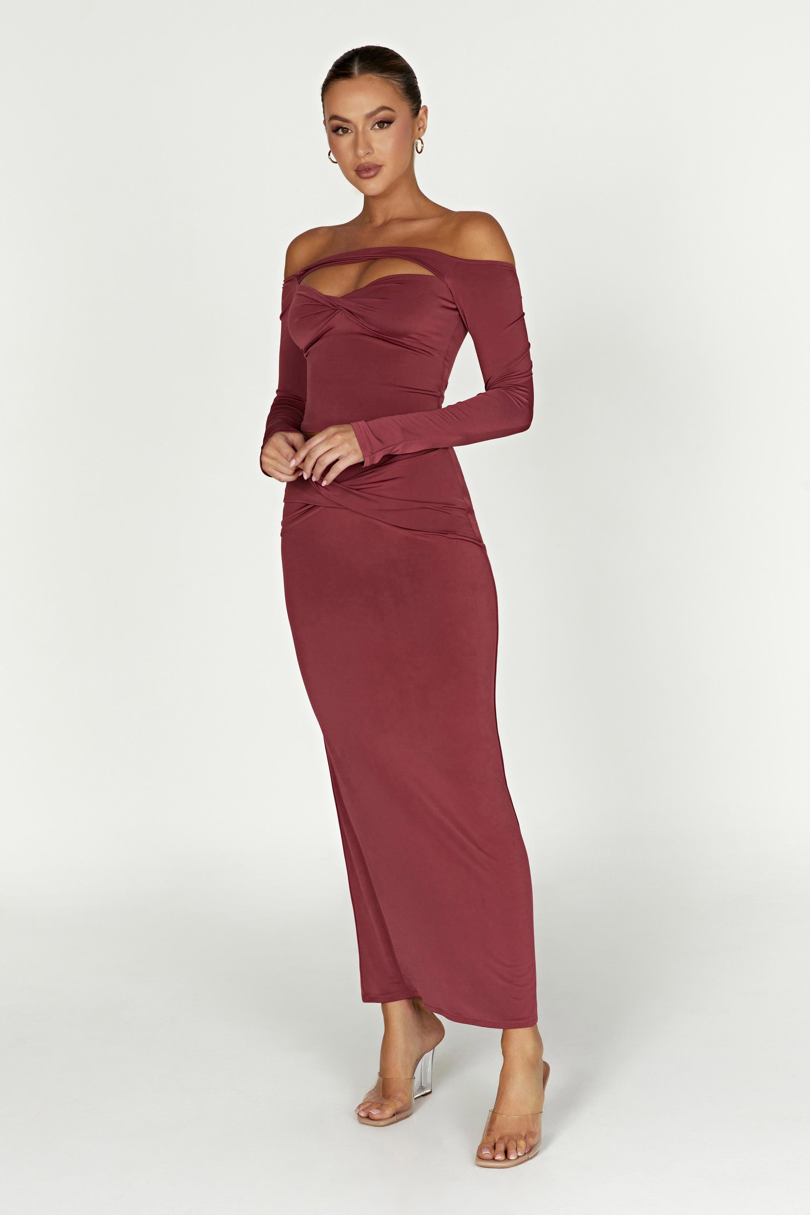 Ceri Off Shoulder Long Sleeve Top - Wine