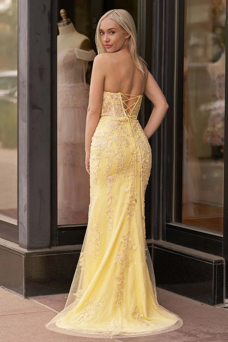 Nyomi |Mermaid Strapless Corset Lace Prom Dress with Slit