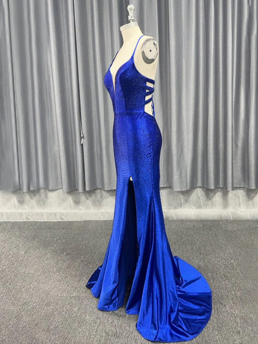 Janiyah |Mermaid V Neck Beaded Jersey Prom Dress with Slit