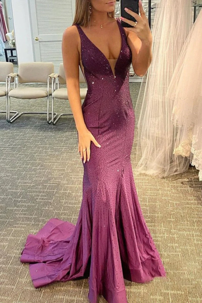 Alma |Mermaid V-neck Beaded Mermaid Prom Dress
