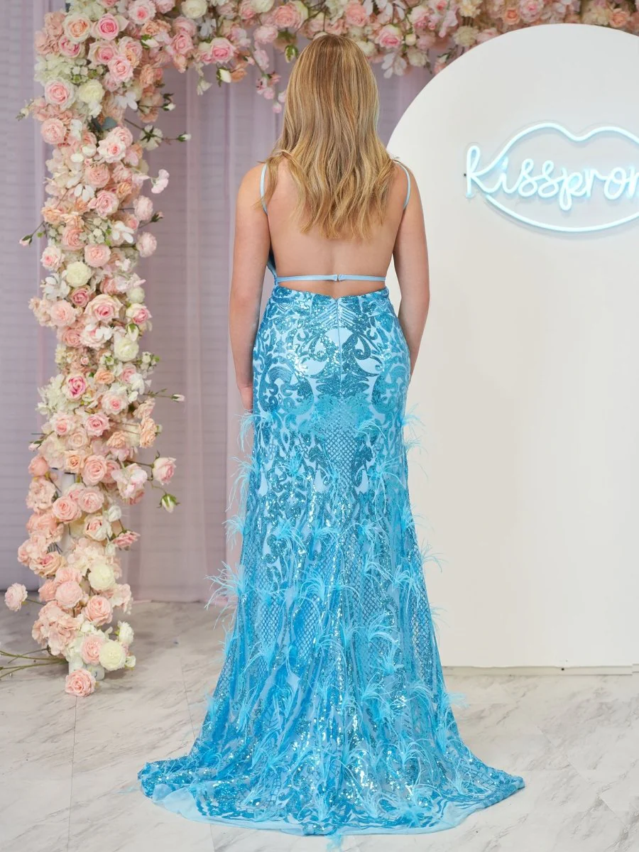 Sonia | Jade Sequin Lace V Neck Mermaid Prom Dresses with Slit