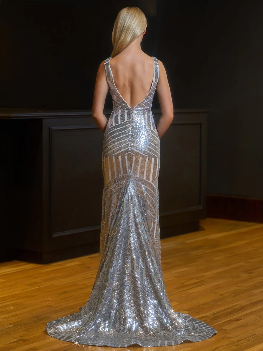 Nina | Red Mermaid Deep V Neck Sequins Prom Dress