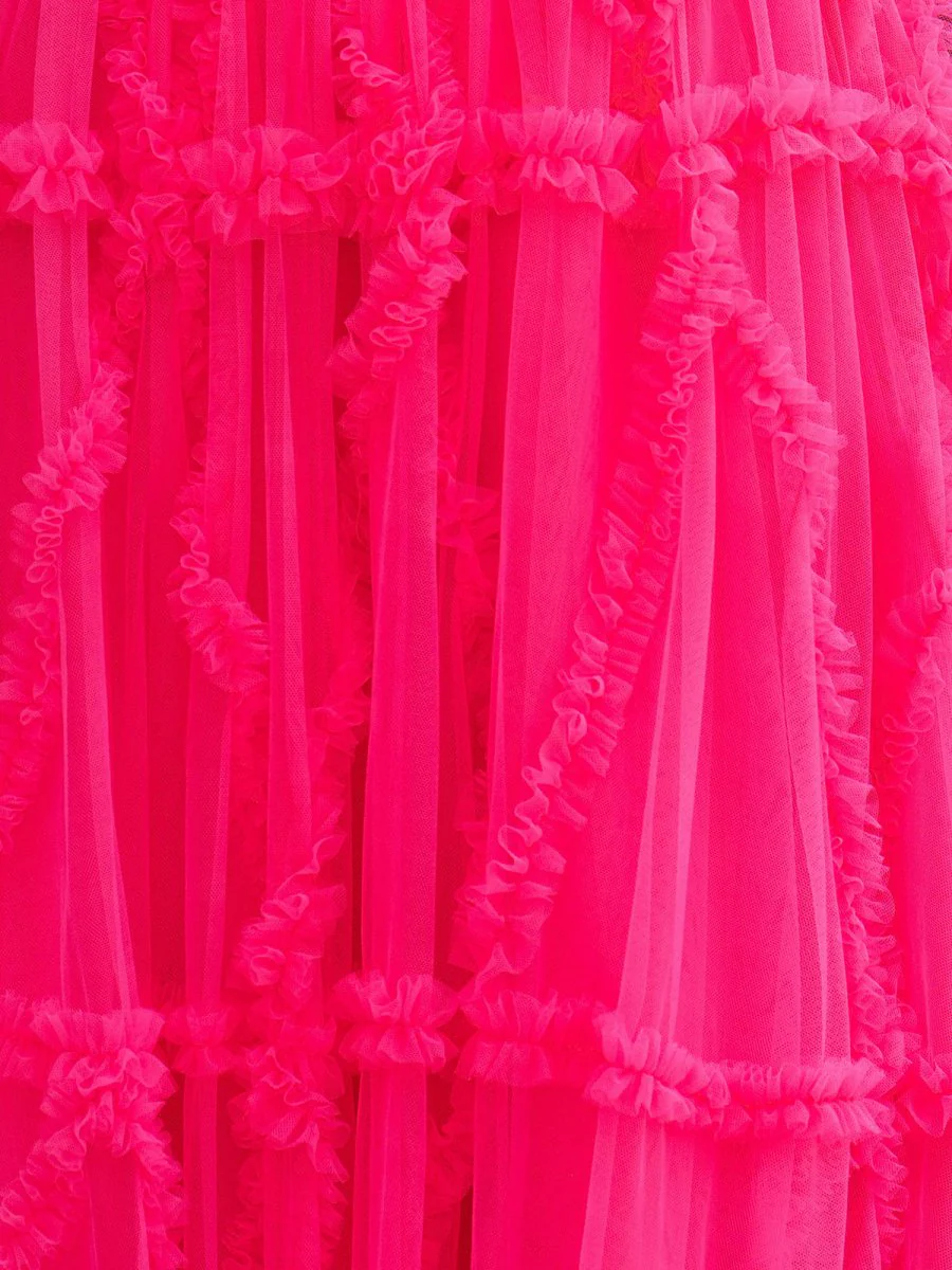 Lainey |A-Line Strapless Ruffles Long Formal Dress with Puff Sleeves