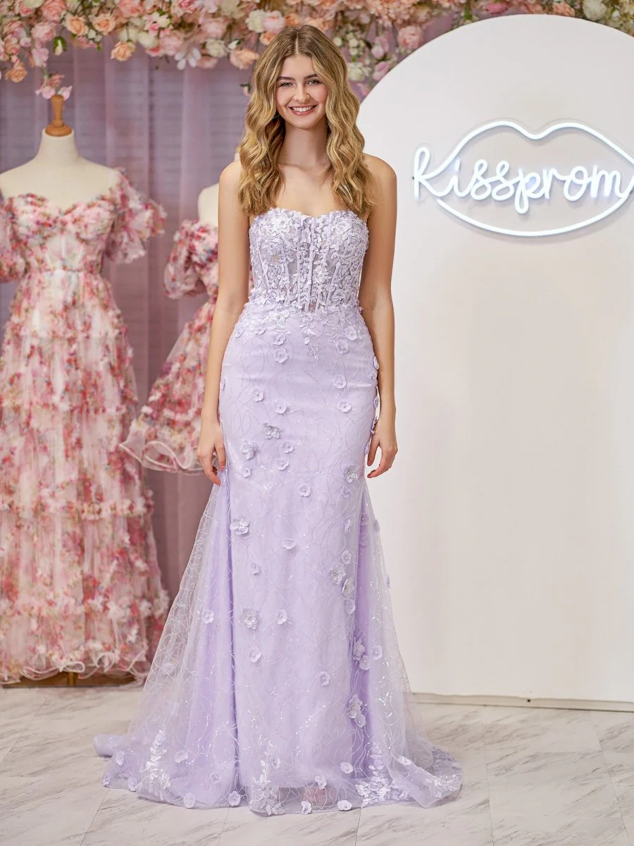 Raina | Mermaid Strapless Sequined Lace Prom Dress