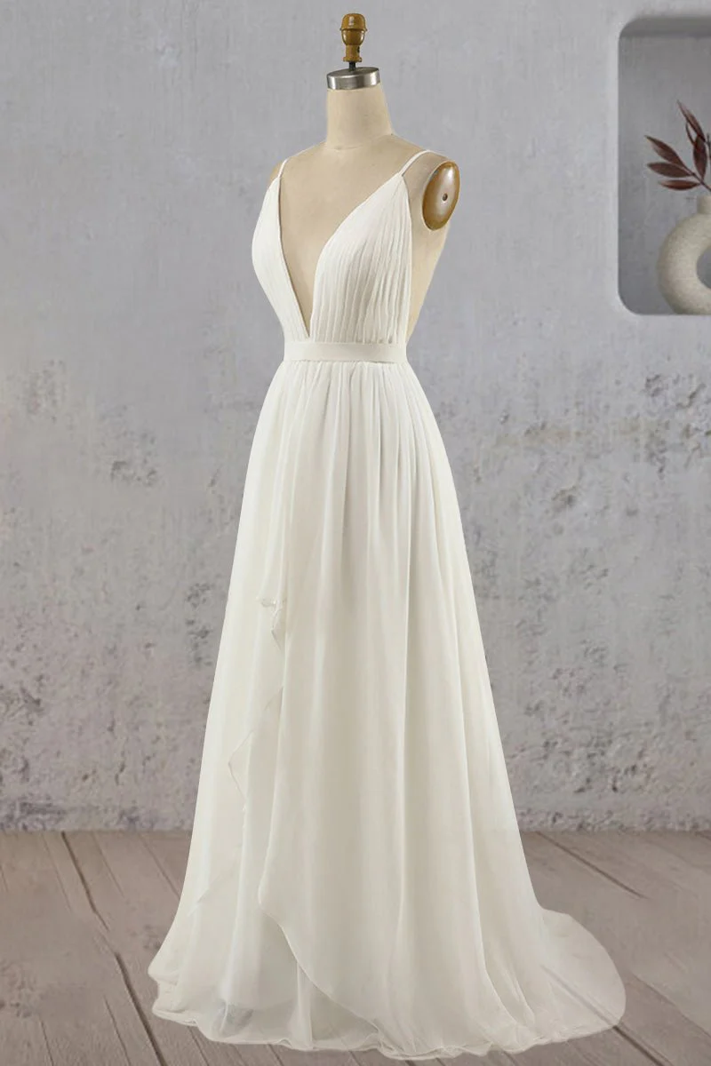 Serafina | A-Line V Neck Straps Spaghetti Sheath Chiffon Wedding Dress