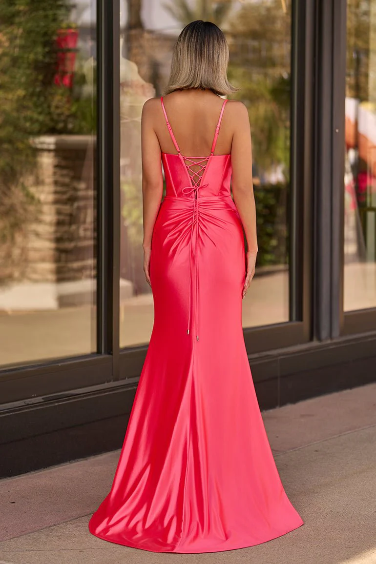 Jianna | Straps V-Neck Satin Mermaid Prom Dress with Bow