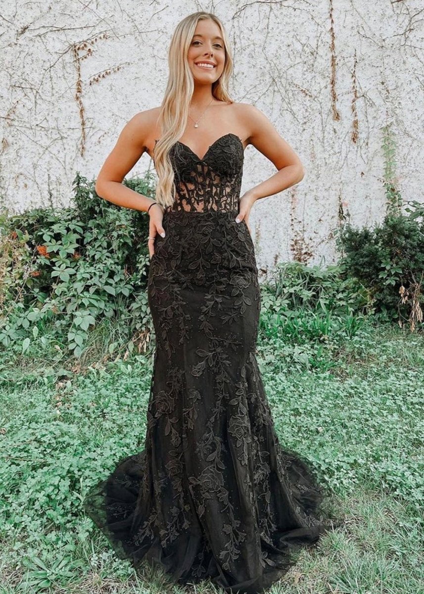 Evie |Mermaid Strapless Lace Prom Dress With Appliques
