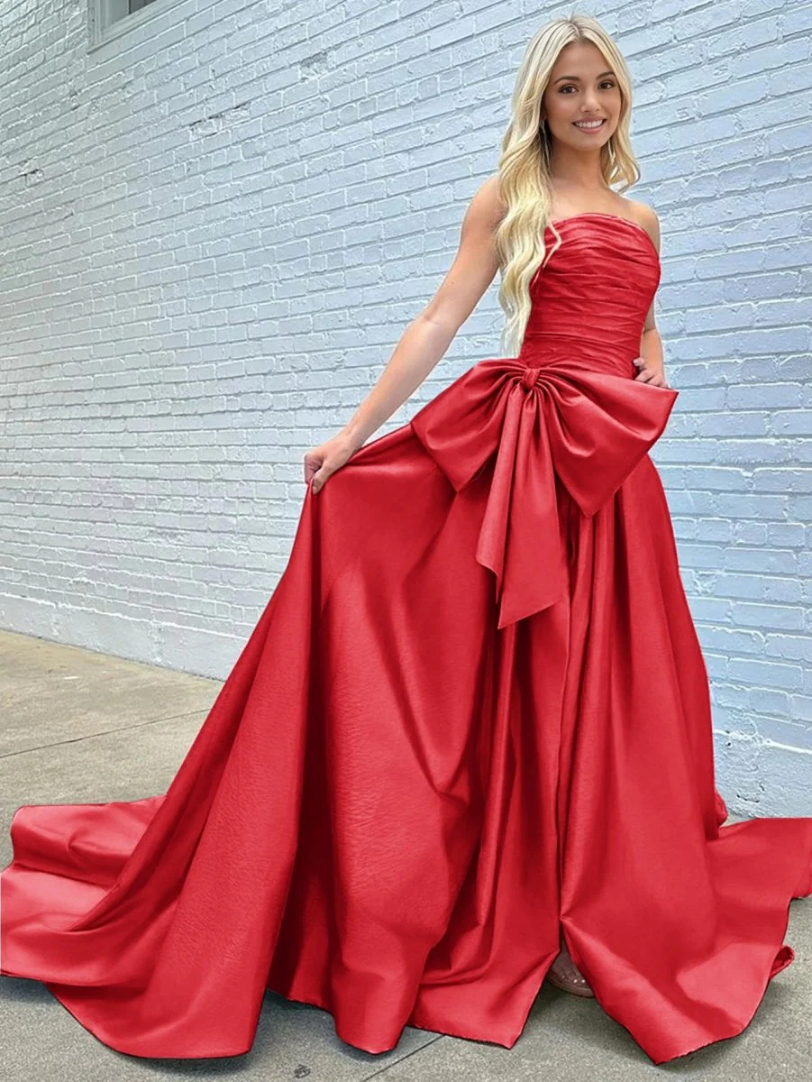 Maisie |A-line Strapless Taffeta Long Prom Dress With Slit