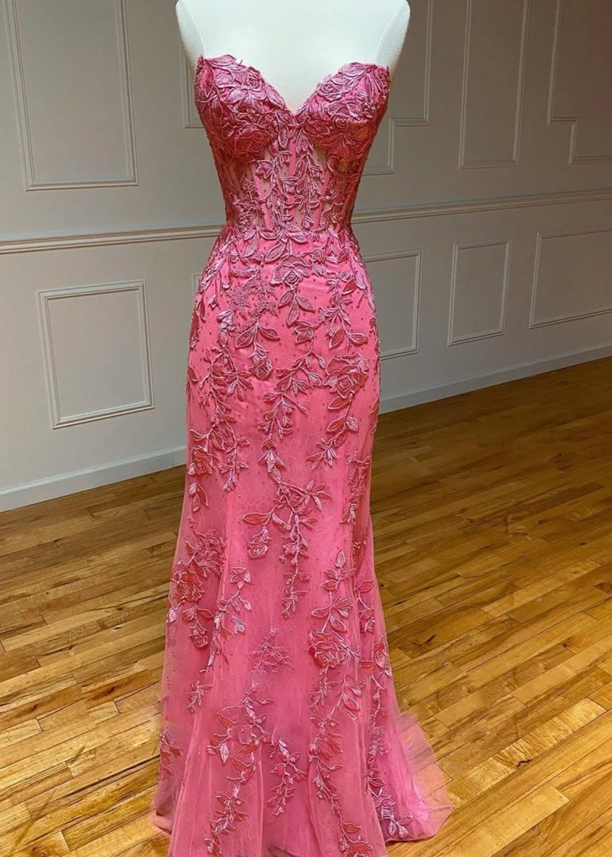 Evie |Mermaid Strapless Lace Prom Dress With Appliques