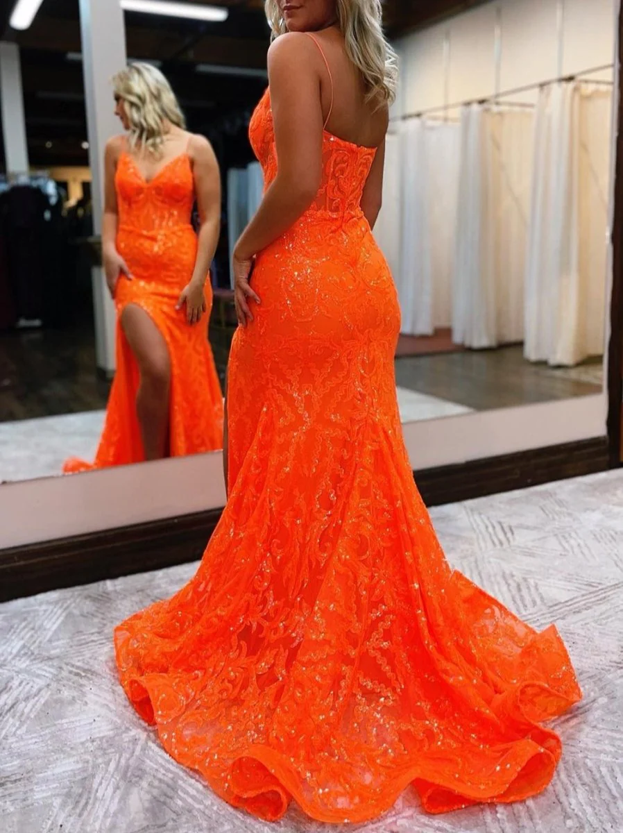 Lakelynn |Mermaid Spaghetti Straps Sequined Lace Prom Dress