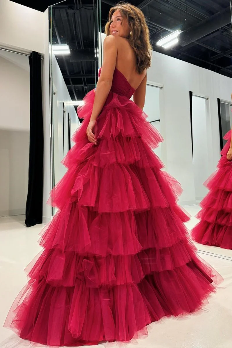 Daleyza |A-Line Strapless Tiered Tulle Prom Dress with Ruffles