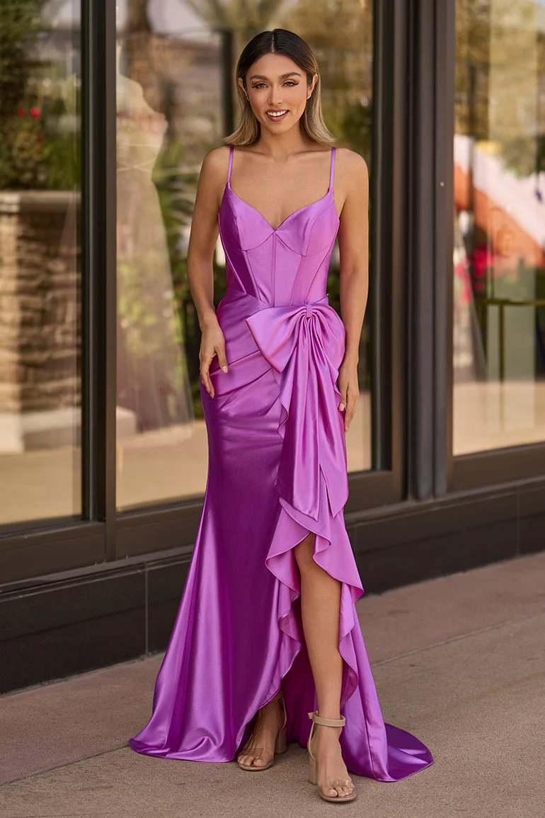 Jianna | Straps V-Neck Satin Mermaid Prom Dress with Bow