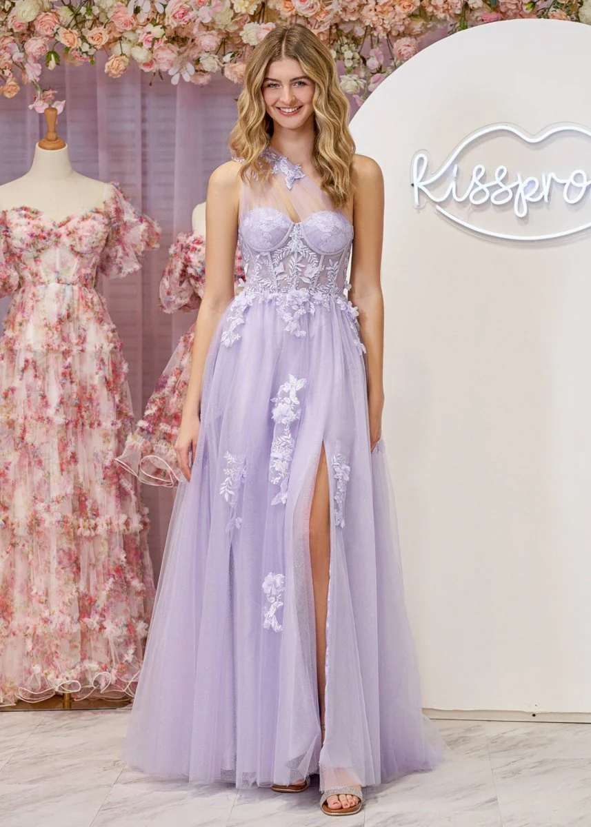 A Line One Shoulder Black Long Prom Dress with Appliques