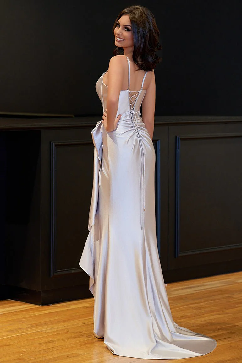 Jianna | Straps V-Neck Satin Mermaid Prom Dress with Bow