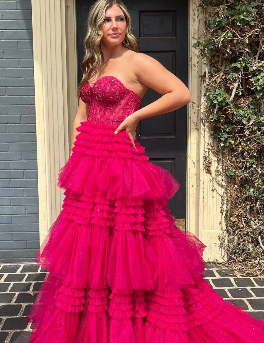 Adelyn |A-Line Sweetheart Tiered Long Tulle Prom Dress