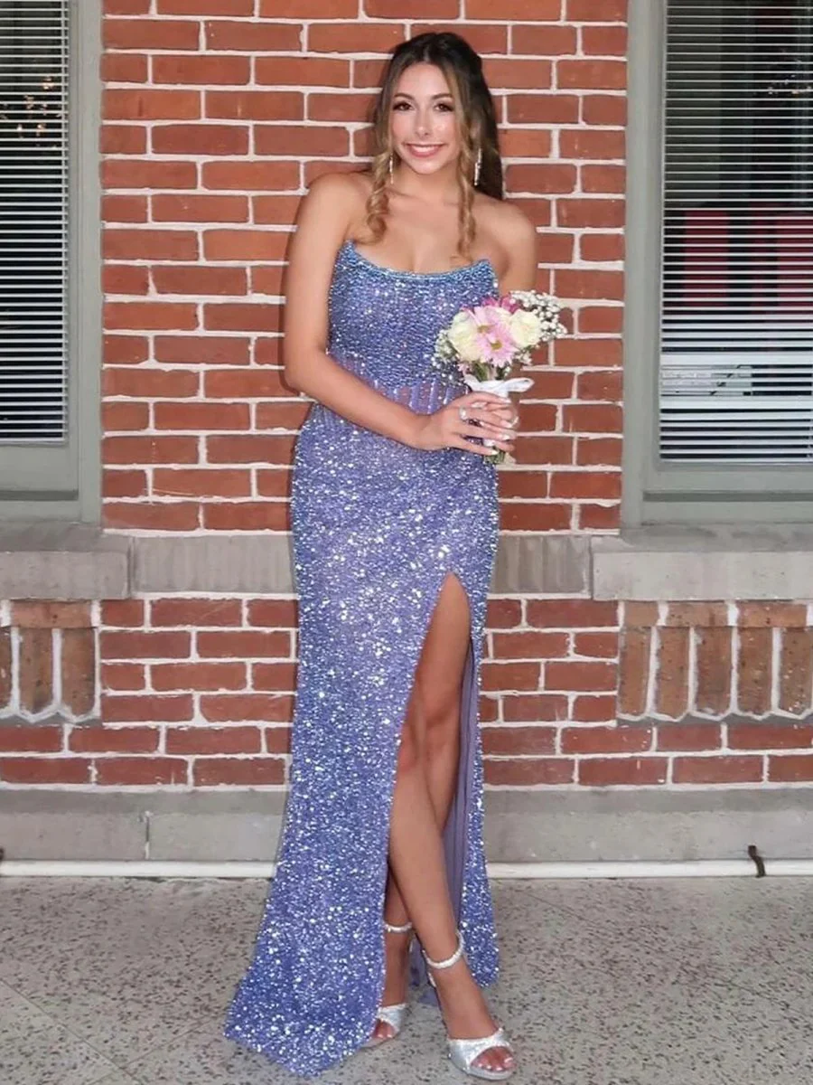Narcissa | Strapless Mermaid Long Sequins Prom Dress With Split