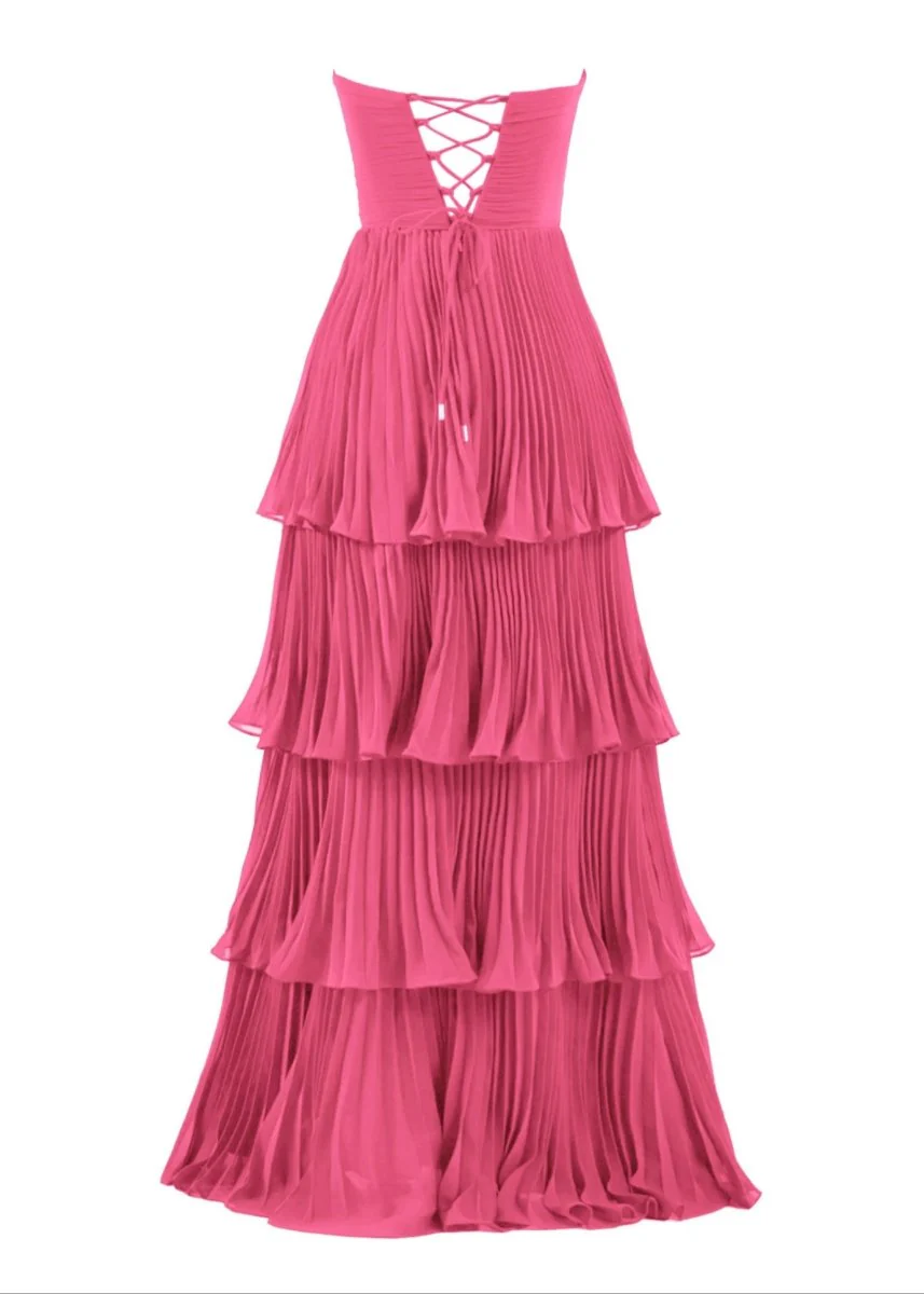 Khalani | Strapless Emerald Green Ruffle Multi-Layer Long Prom Dress