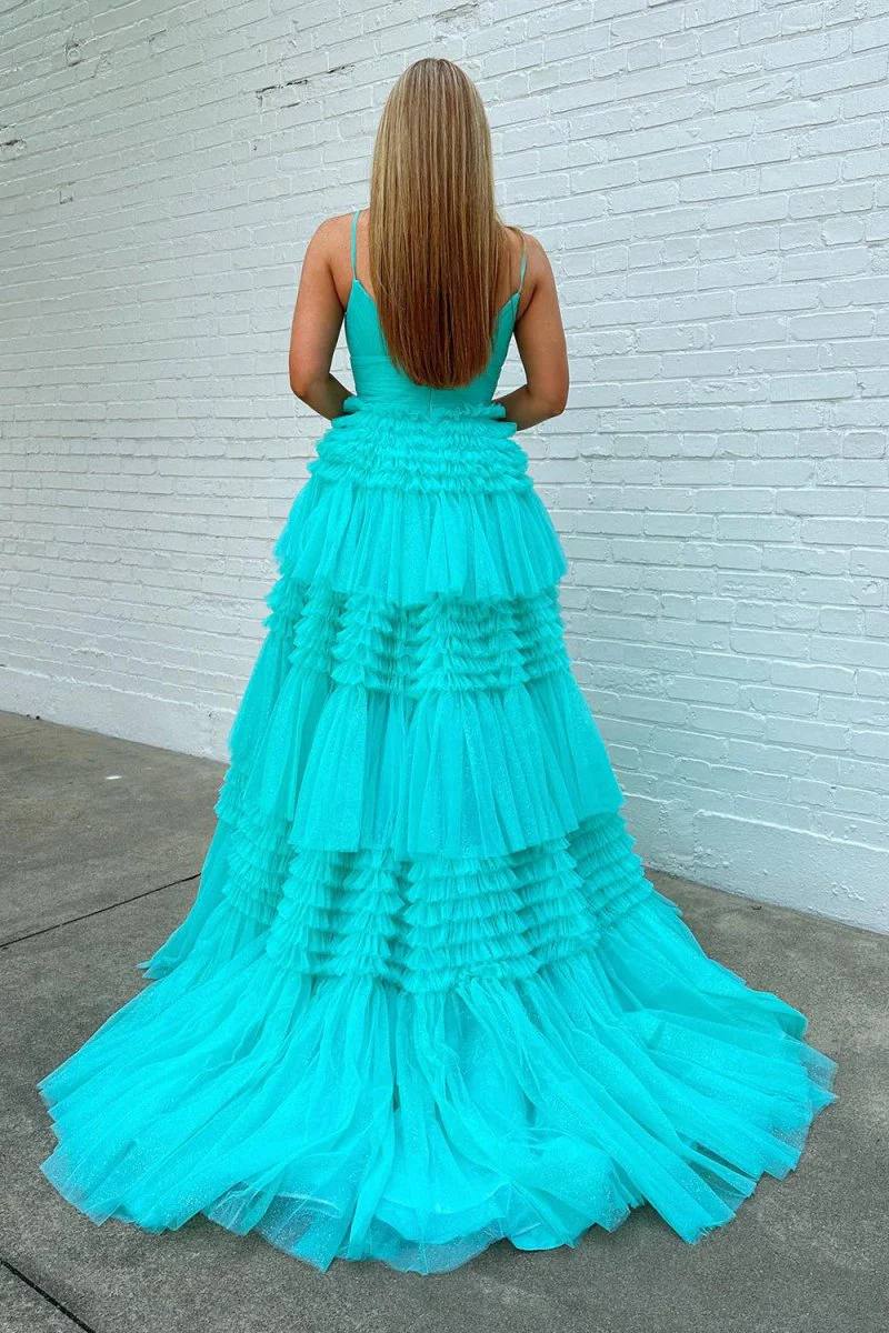 Amanda | Tulle Deep V Neck Spaghetti Straps Long Prom Dress