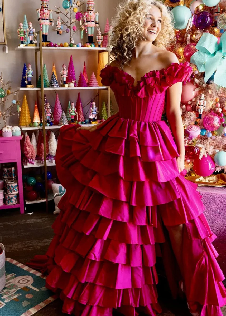 Madelynn | Off-Shoulder Ruched A-Line Layered Satin Prom Dress with Slit