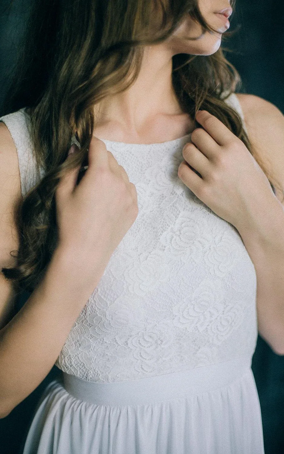 A-Line Short Sleeveless Sleeve Chiffon Lace Satin Dress