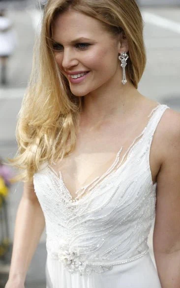 Chiffon Lace Weddig Dress With Beading Sequins Flower