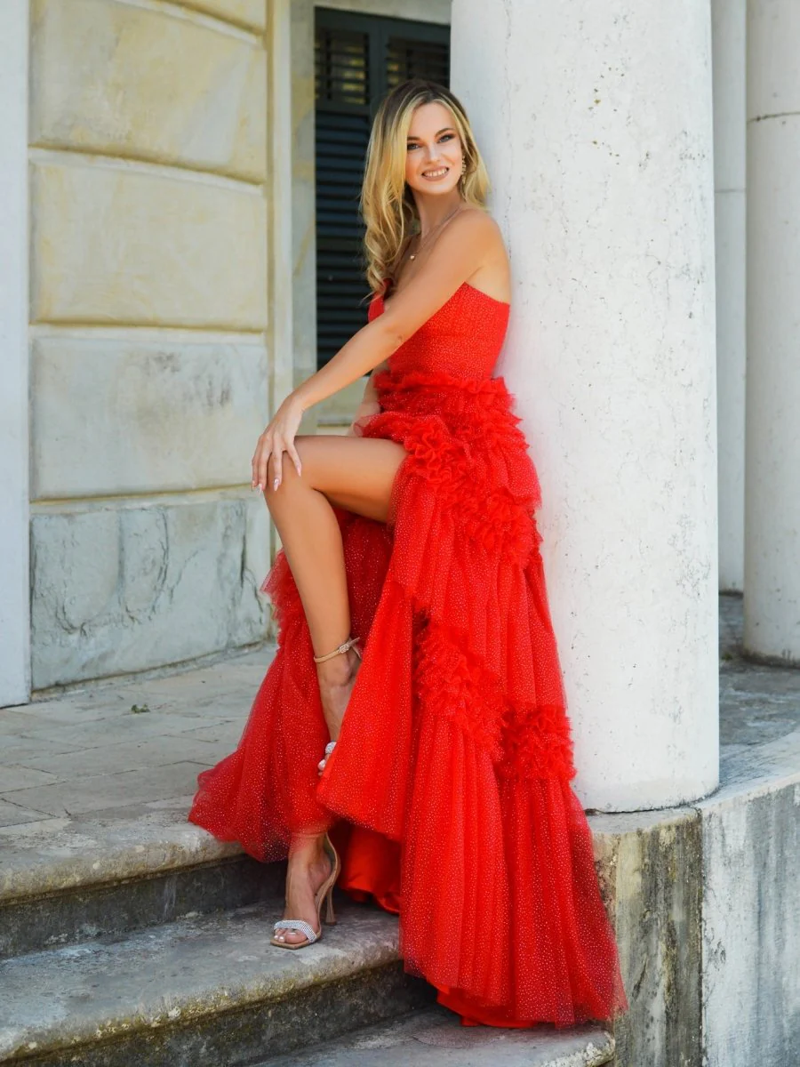 Amanda | Tulle Deep V Neck Spaghetti Straps Long Prom Dress