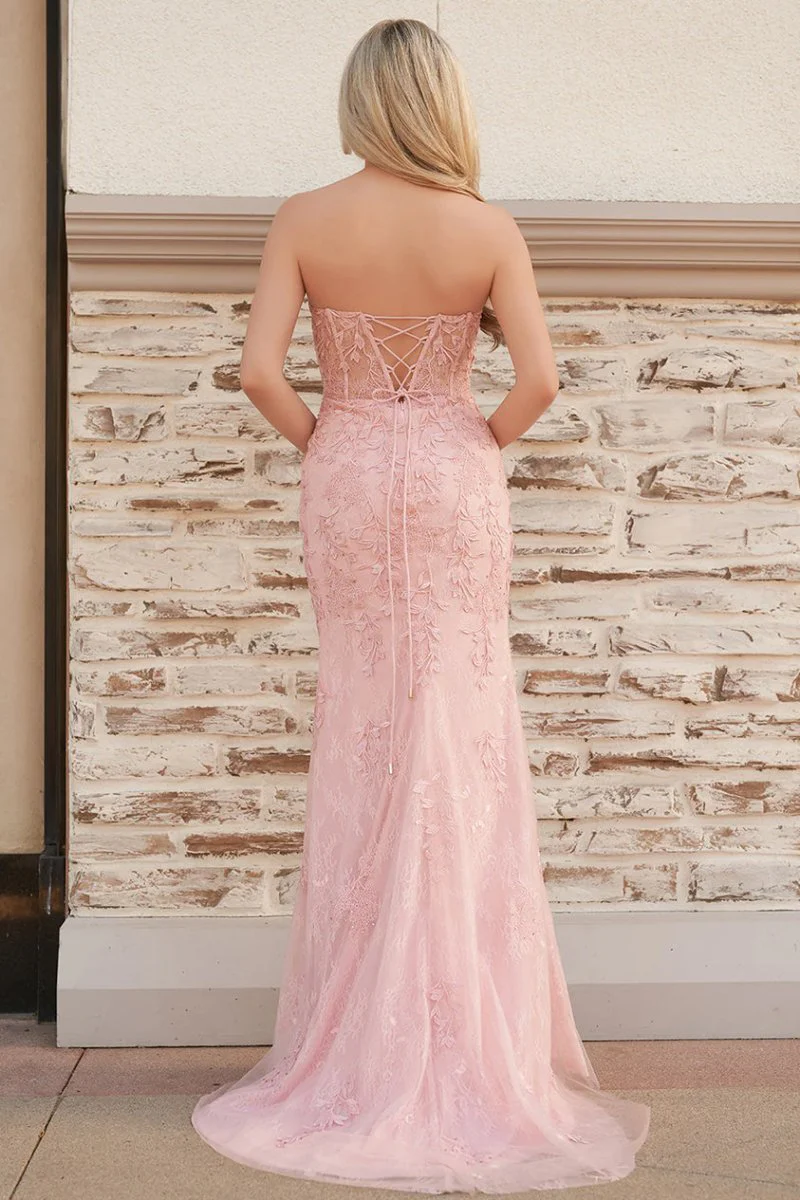 Nyomi |Mermaid Strapless Corset Lace Prom Dress with Slit