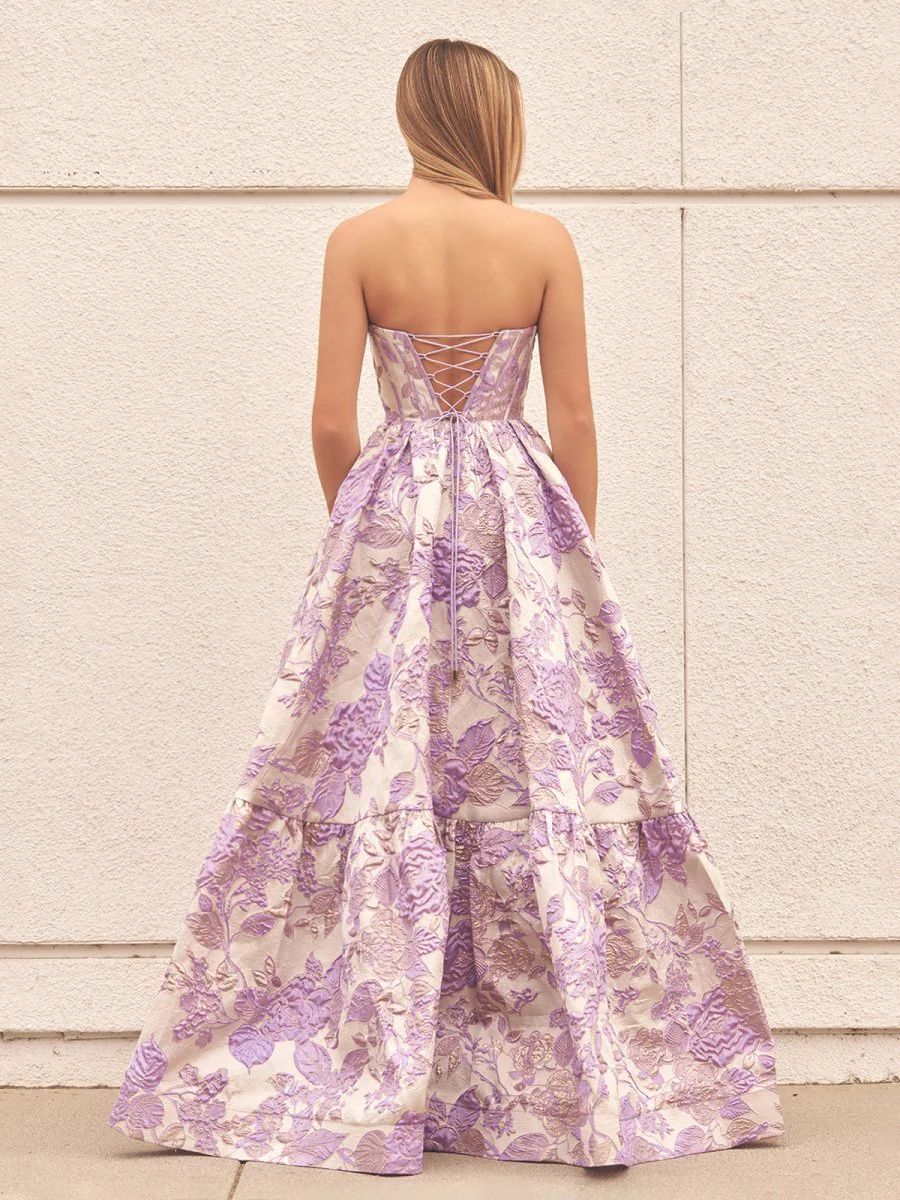 Delice | A-Line Sweetheart Floral Printed Long Prom Dresses