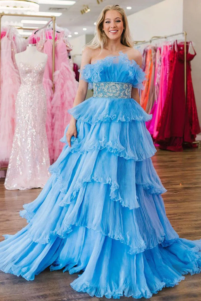 Peyton | A Line Strapless Long Prom Dress with Ruffles