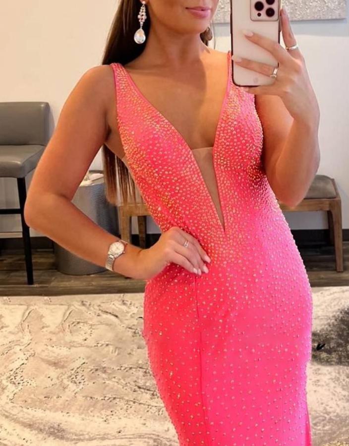 Alma |Mermaid V-neck Beaded Mermaid Prom Dress