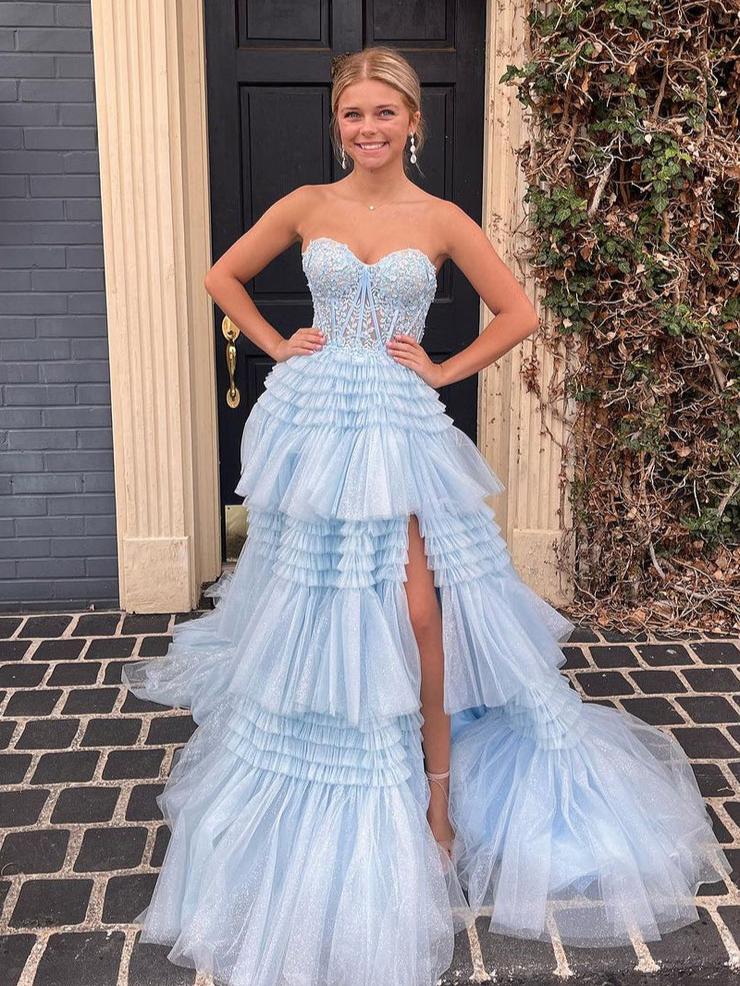 Adelyn |A-Line Sweetheart Tiered Long Tulle Prom Dress