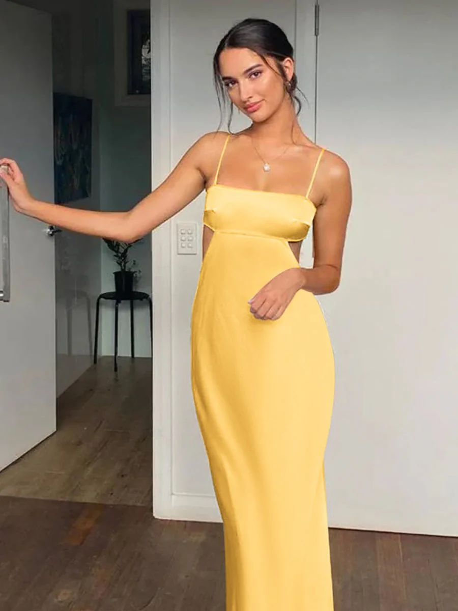 Jelissa | Spaghetti Straps Sheath Aqua Blue Prom Dress Formal Satin Party Dress