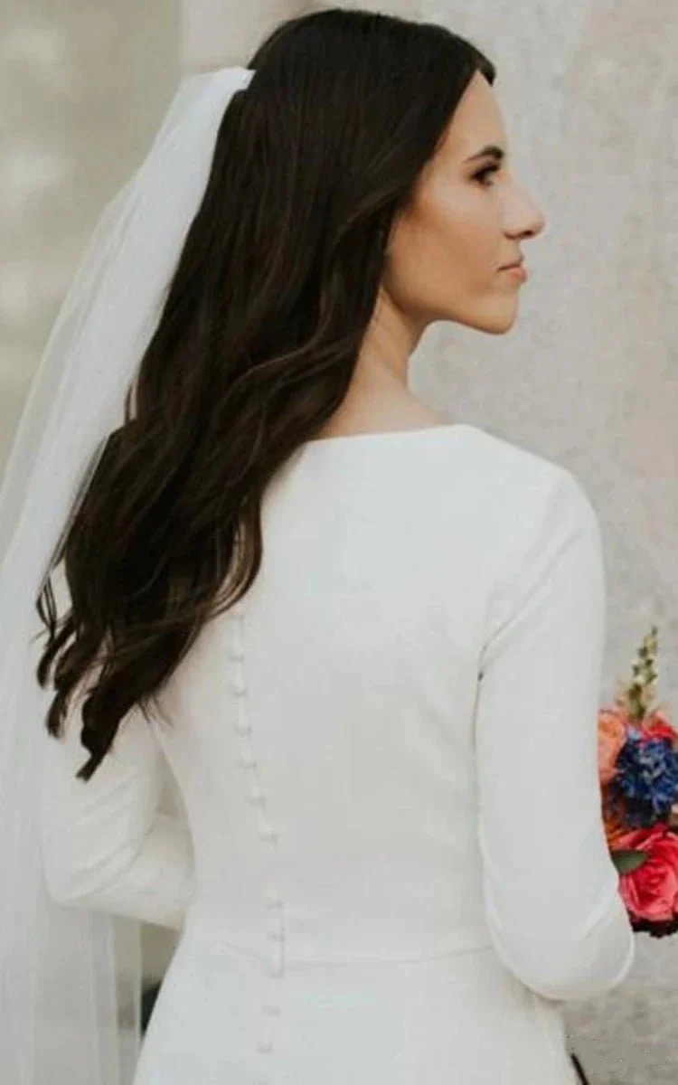 Modest Simple Mermaid Spandex Bateau Long Sleeve Wedding Dress